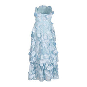 Blue 3D Flower Strapless Dress