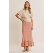 Coral Satin Lace Maxi Skirt