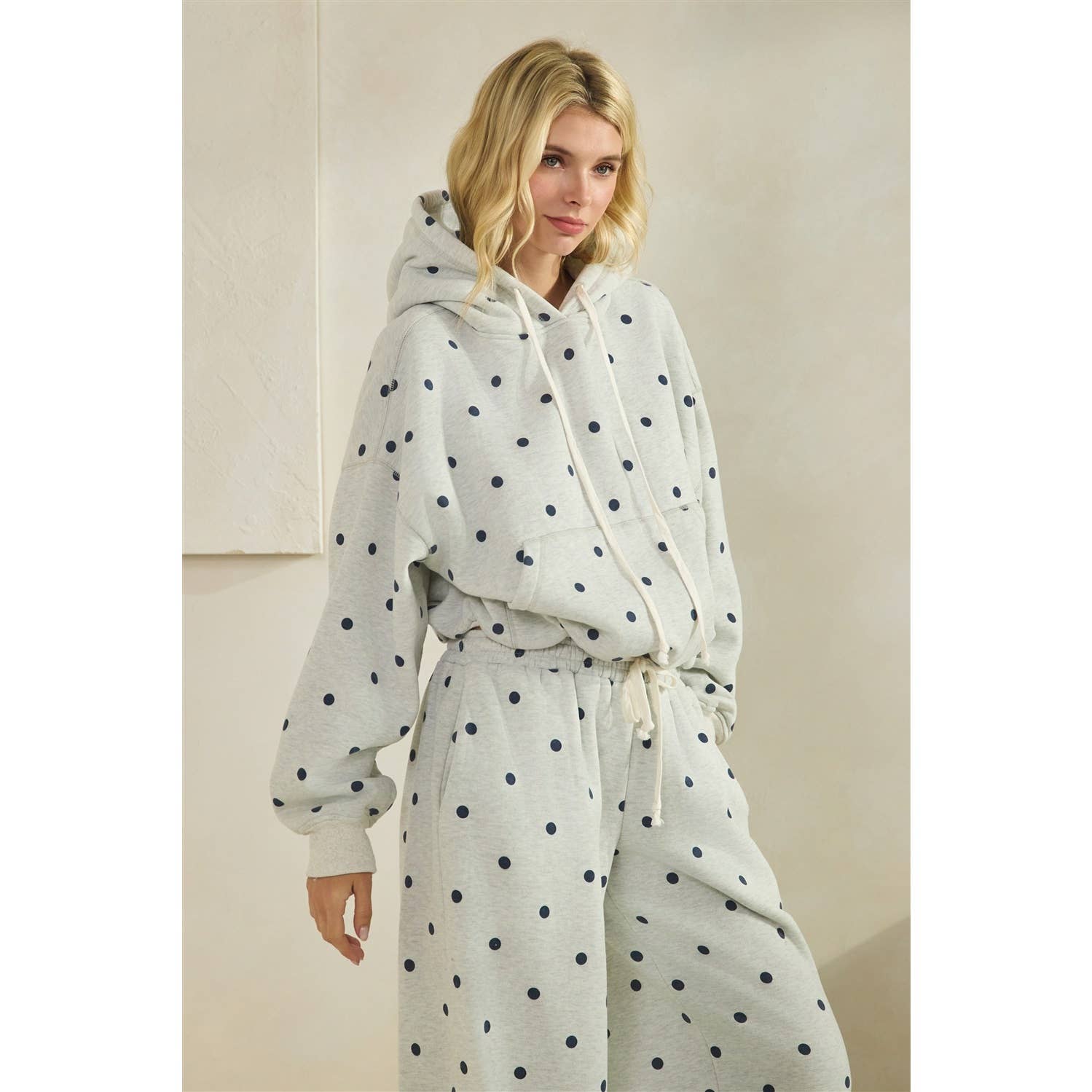 Printed Bubble Hem Knit Hoodie