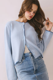 Blue Scalloped Trim Knit Top