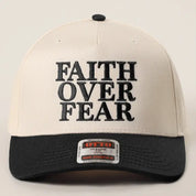 Black Faith Over Fear Hat — “faith over fear” typography across the front and color: black