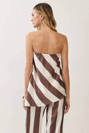 Brown Striped Strapless Top & Wide Leg Pant Set