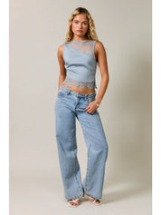 Blue Lace Sleeveless Top