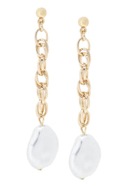 Violetta Baroque Pearl Chain Earrings in Shiny Gold