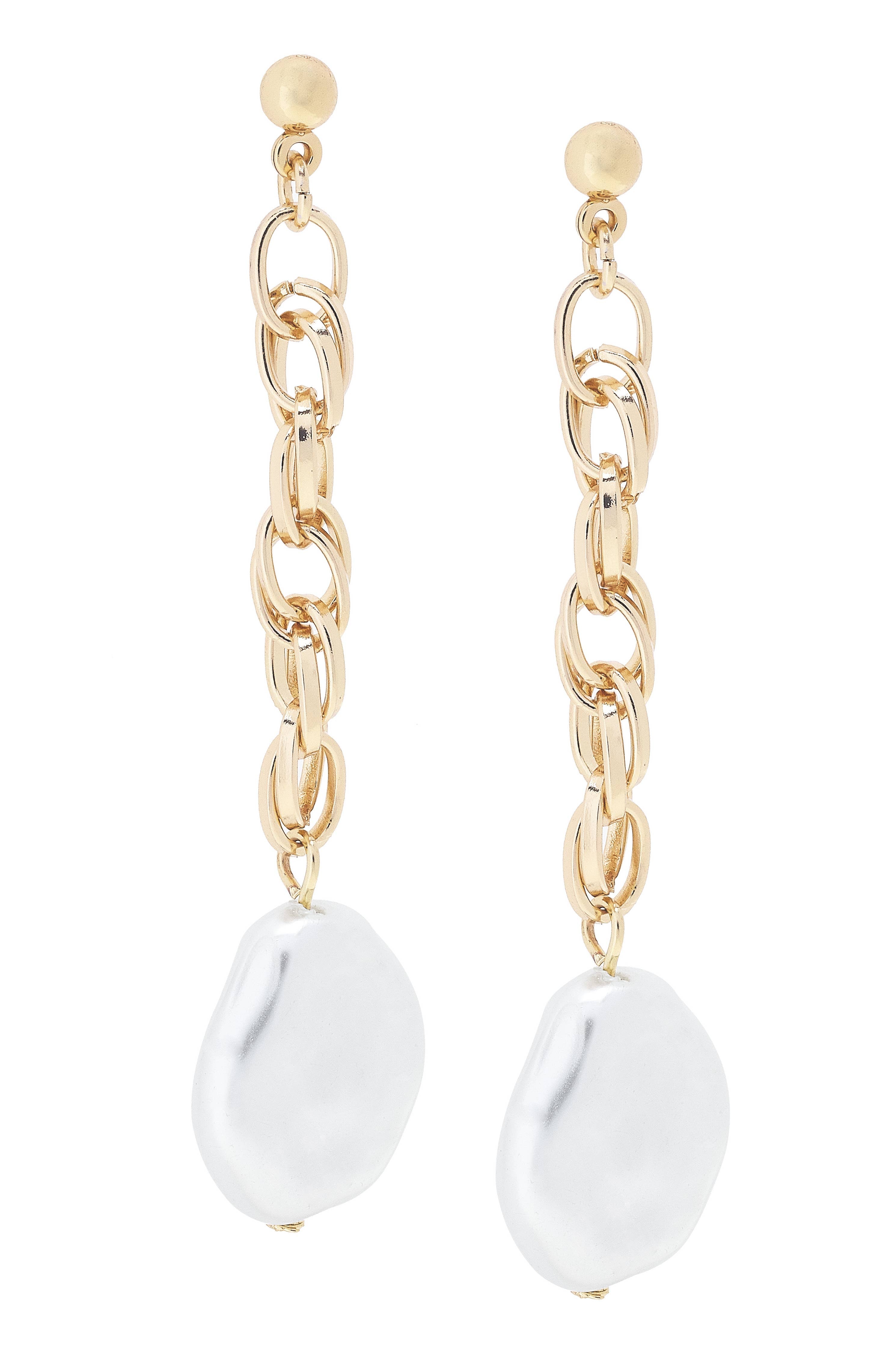 Violetta Baroque Pearl Chain Earrings in Shiny Gold