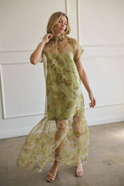 Green Organza Maxi Dress