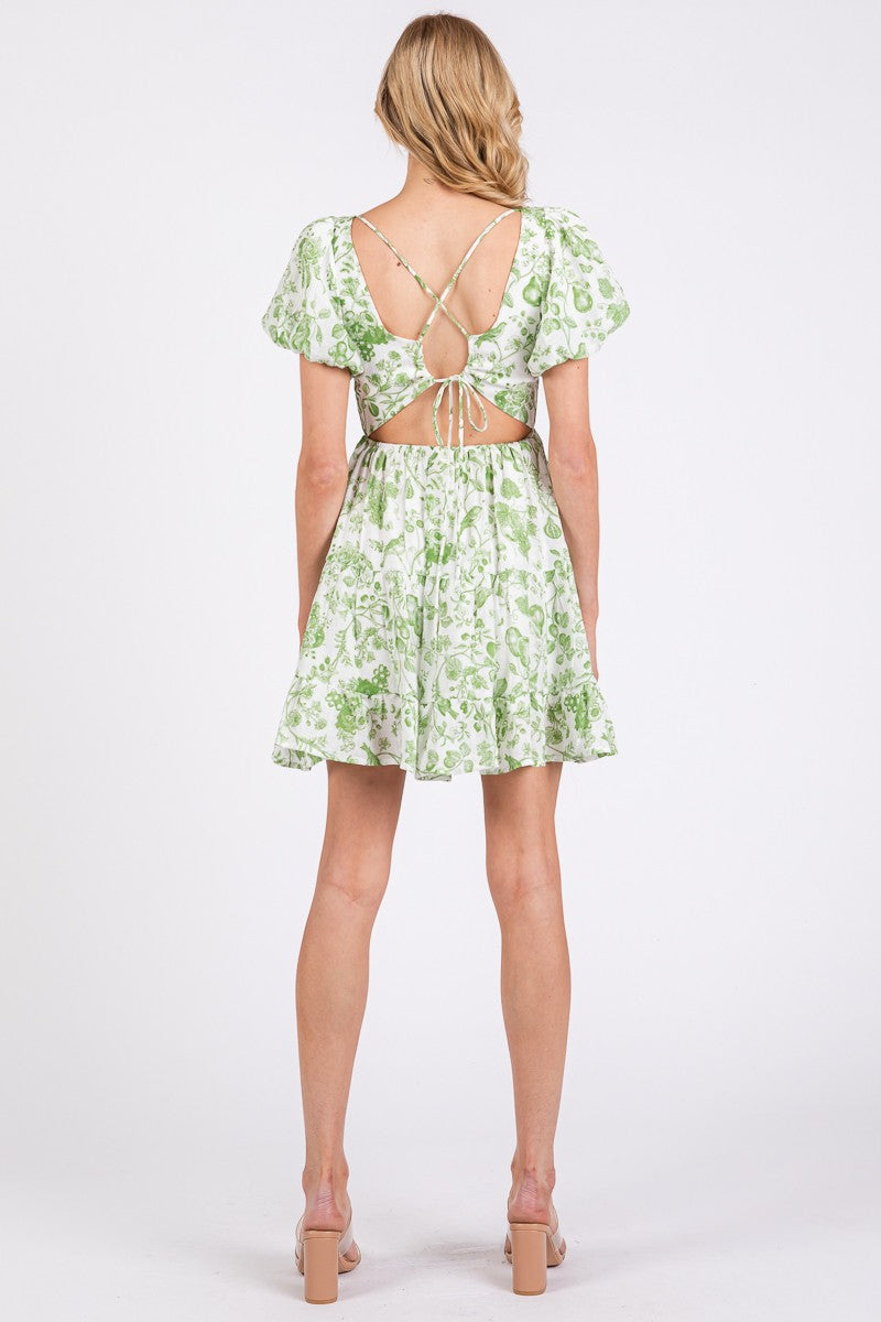 Sage Puff Sleeve Tea Party Mini Dress