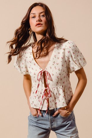 Floral Print Gauze Blouse Top