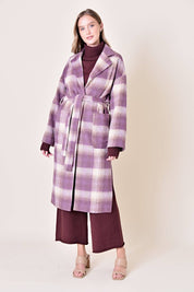 Lavender Plaid Belted Long Coat