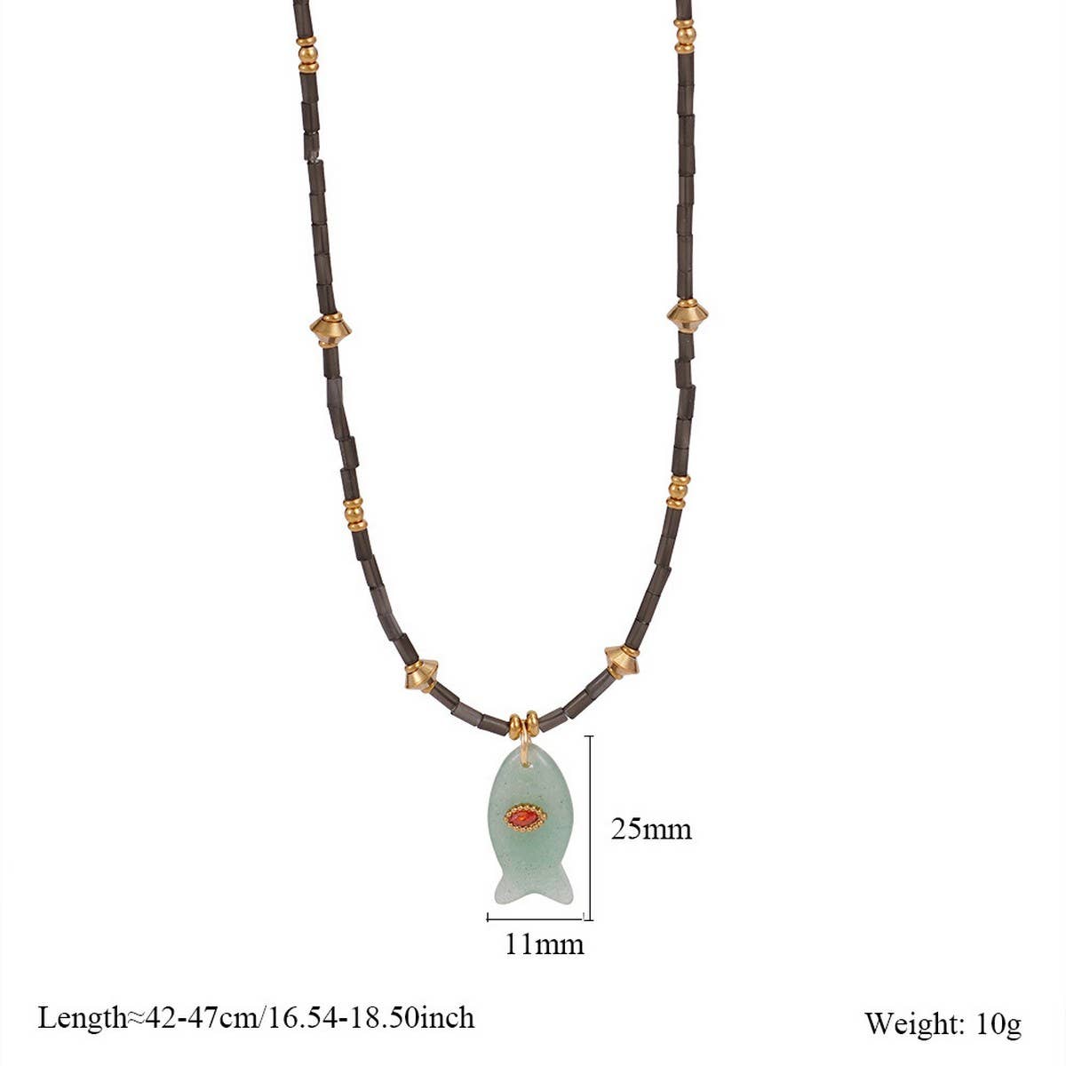 Green Fish Necklace With Gem — color: green and fish pendant with gemstone