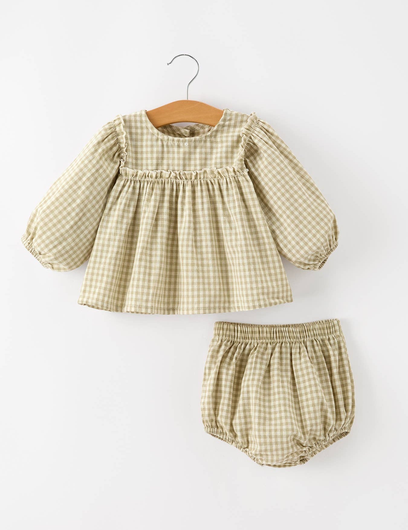 Gingham Baby Romper with Long Sleeve Puff Design — view 6