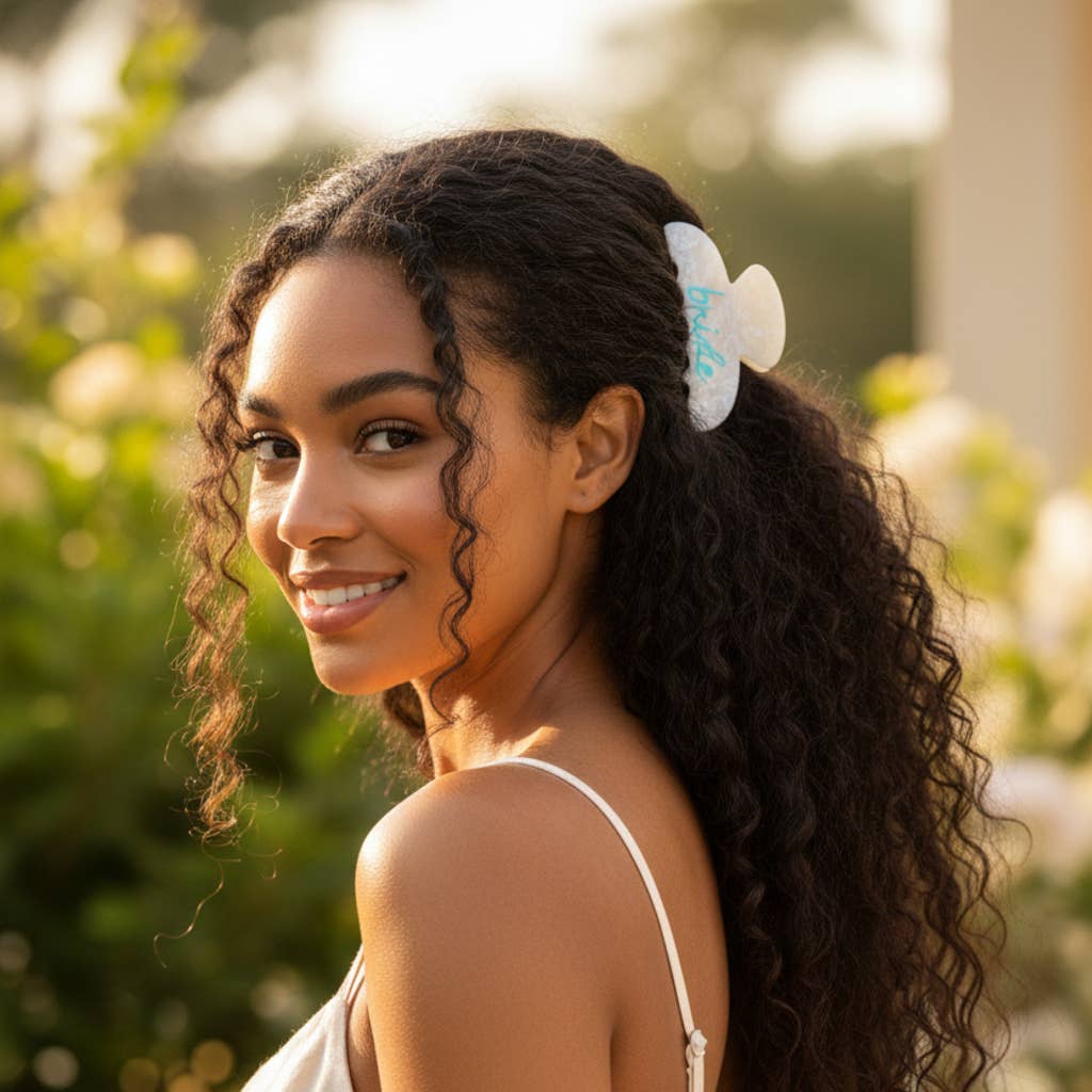 White & Blue Bridal Claw Clip