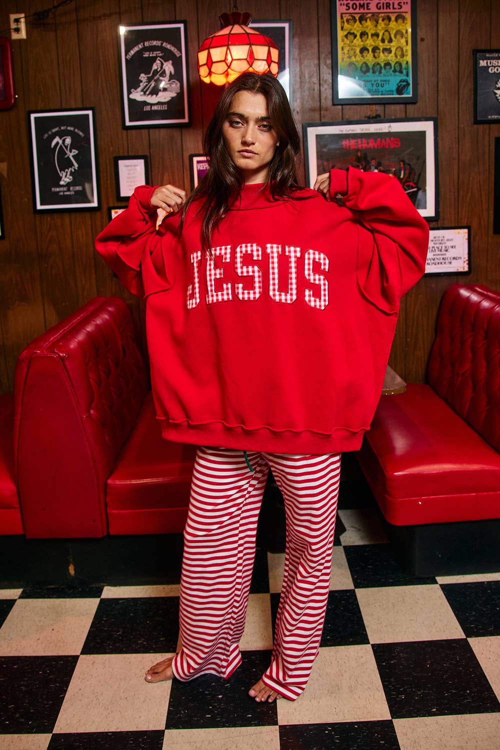 Red Gingham Jesus Mockneck
