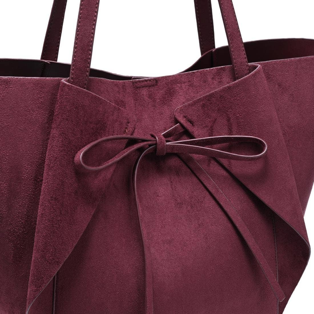 Burgundy Bow Front Suede Tote