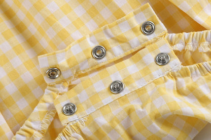 Yellow Gingham Lemon Smocked Flutter Baby