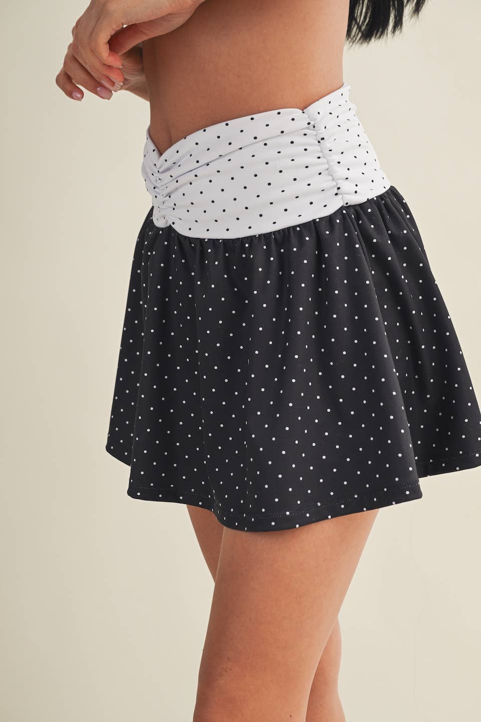 Polka Dot Print Ruched Mini Skort