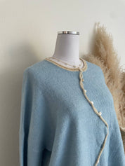 Blue Wavy Button Oversized Cardigan