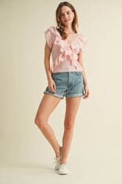 Pink Ruffle Knit Lace Top in Add When IT Comes IN!