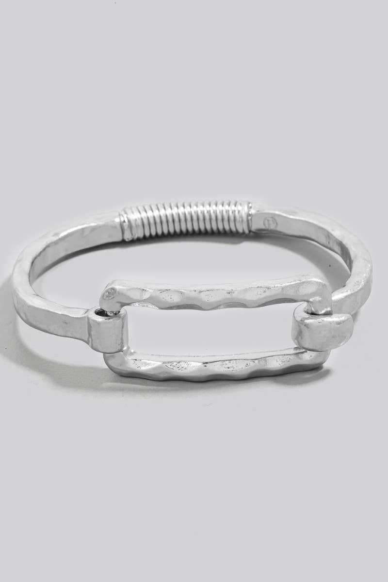 Hammered Rectangle Coil Spring Hook Bangle Bracelet