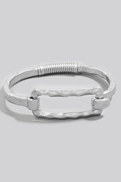 Hammered Rectangle Coil Spring Hook Bangle Bracelet