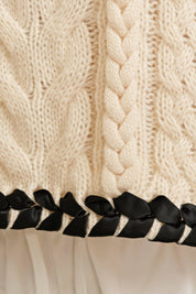 Cream Cable Knit Sweater Vest showing mock neckline