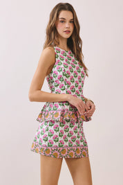 Pink Floral Print Halter Neck Top