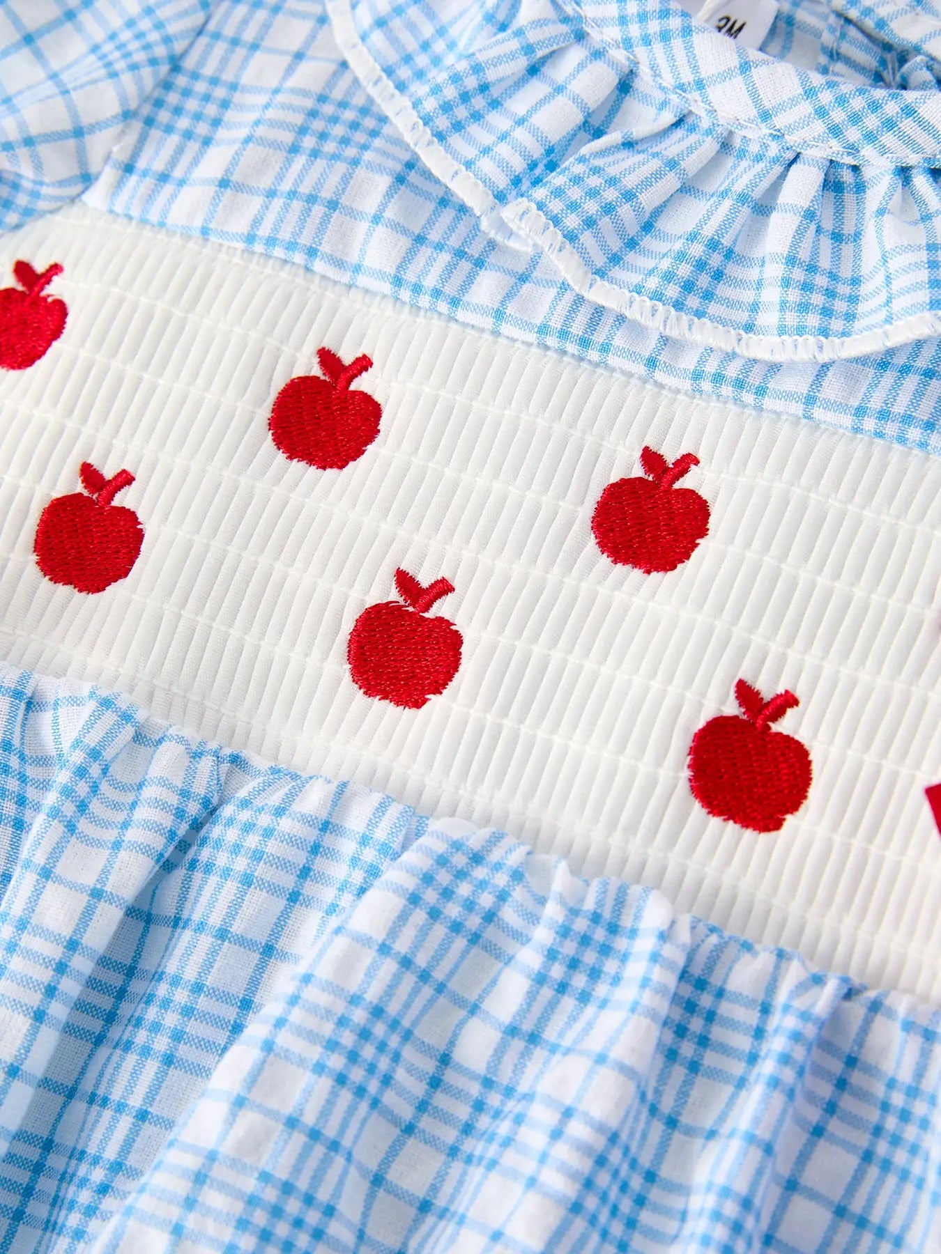 Back-To-School Apple Embroidery Plaid Girls' Romper