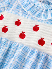 Back-To-School Apple Embroidery Plaid Girls' Romper