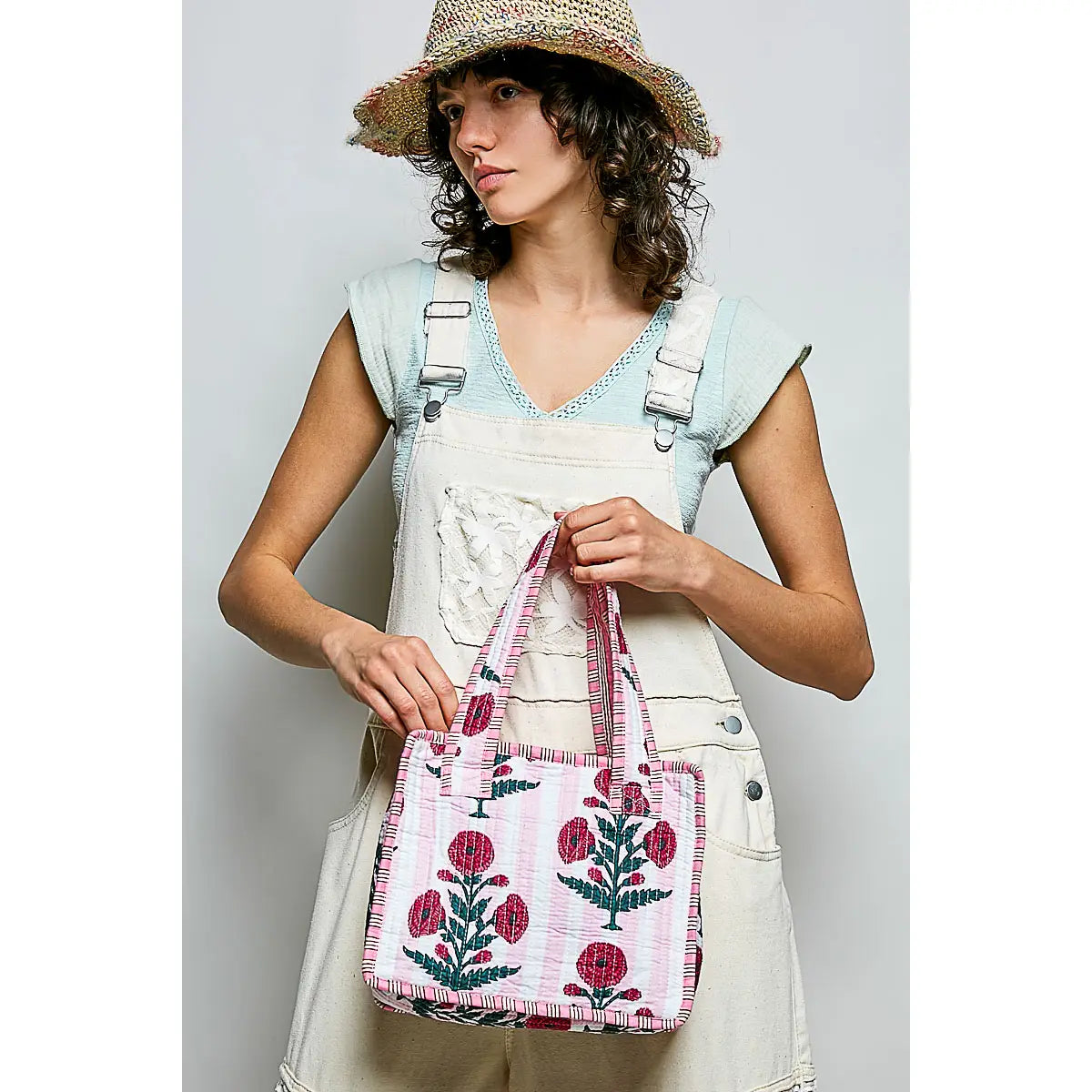 Pink Mini Quilted Tote Bag — length: 10" and height: 8-1/2"