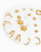 Acrylic Pearl, Flower, Gold Hoop Earring Set of 10