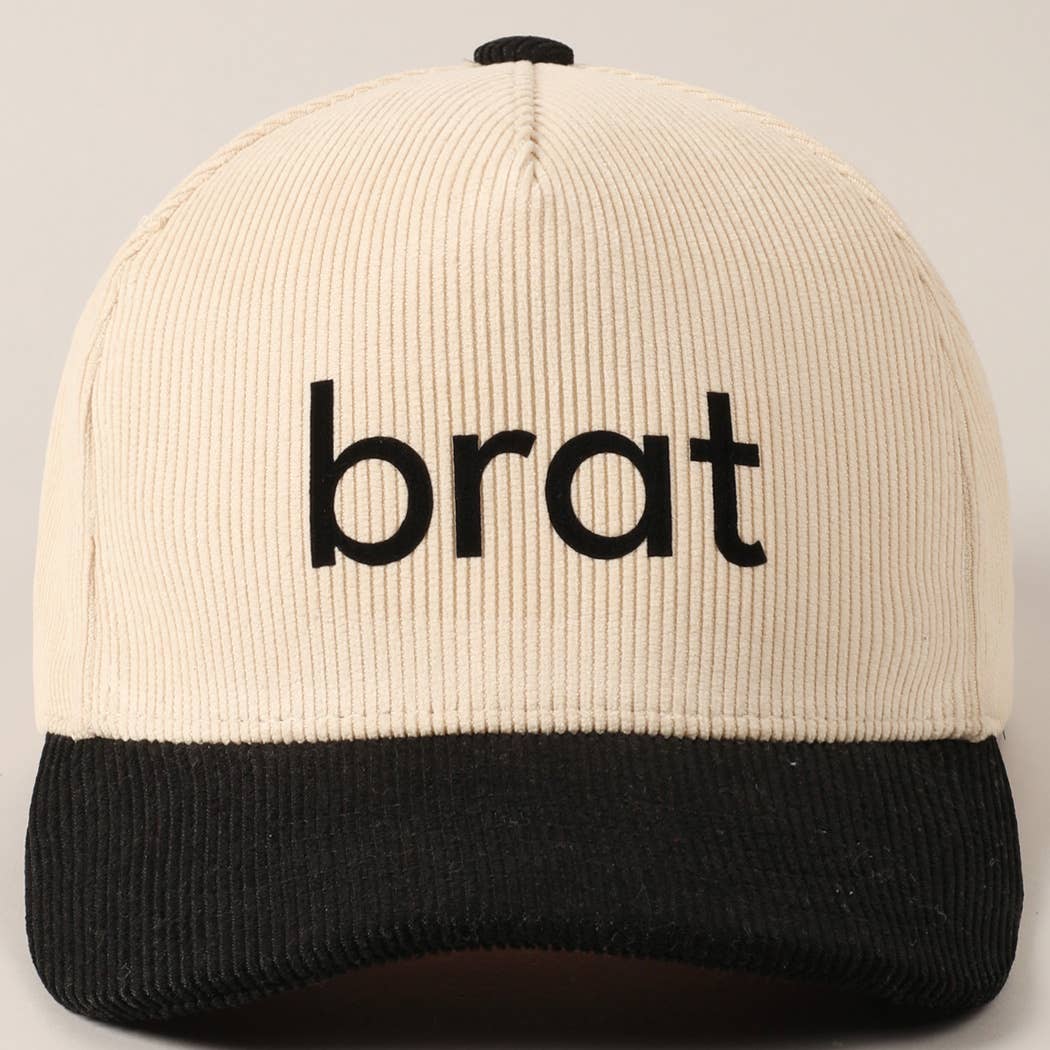 Brat Typographic Two-Tone 5 Panel Corduroy Baseball Cap