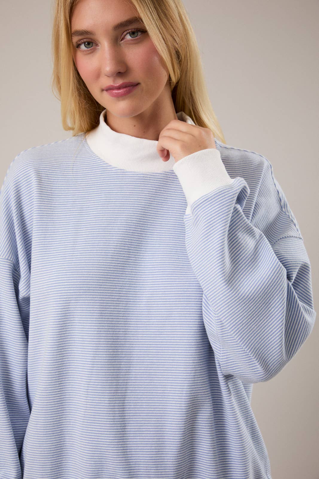 Light Blue Striped Mock Neck