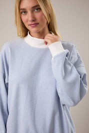 Light Blue Striped Mock Neck