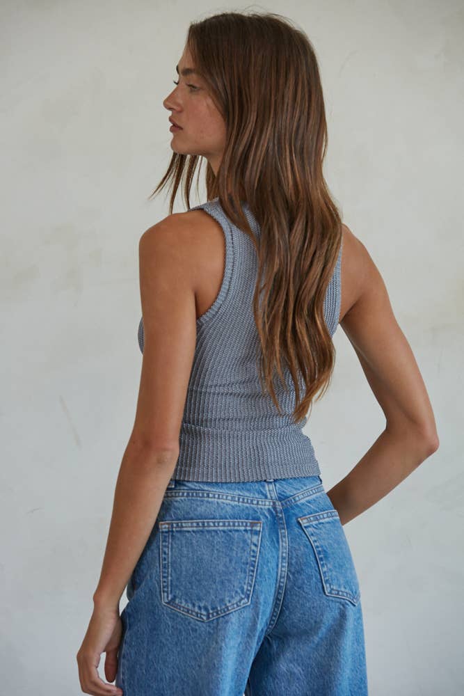Gray Seamless Ribbed V-Neck Tank