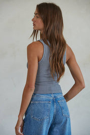 Gray Seamless Ribbed V-Neck Tank