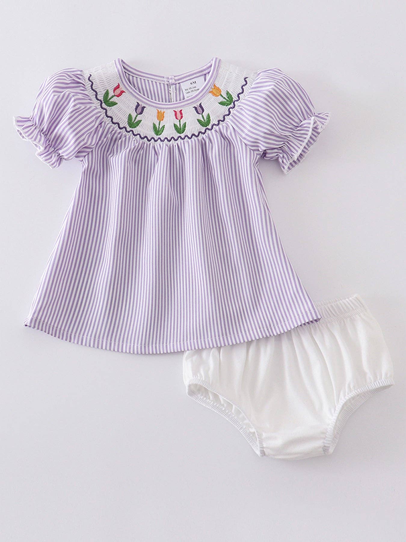 Stripe Flowers Smocked Baby Set