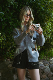 Gray Dog Knit Sweater Cardigan