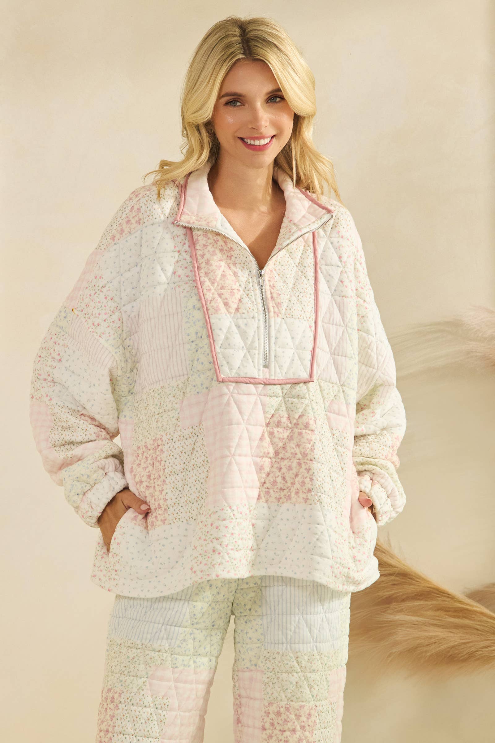 Floral Quilted Quarter Zip