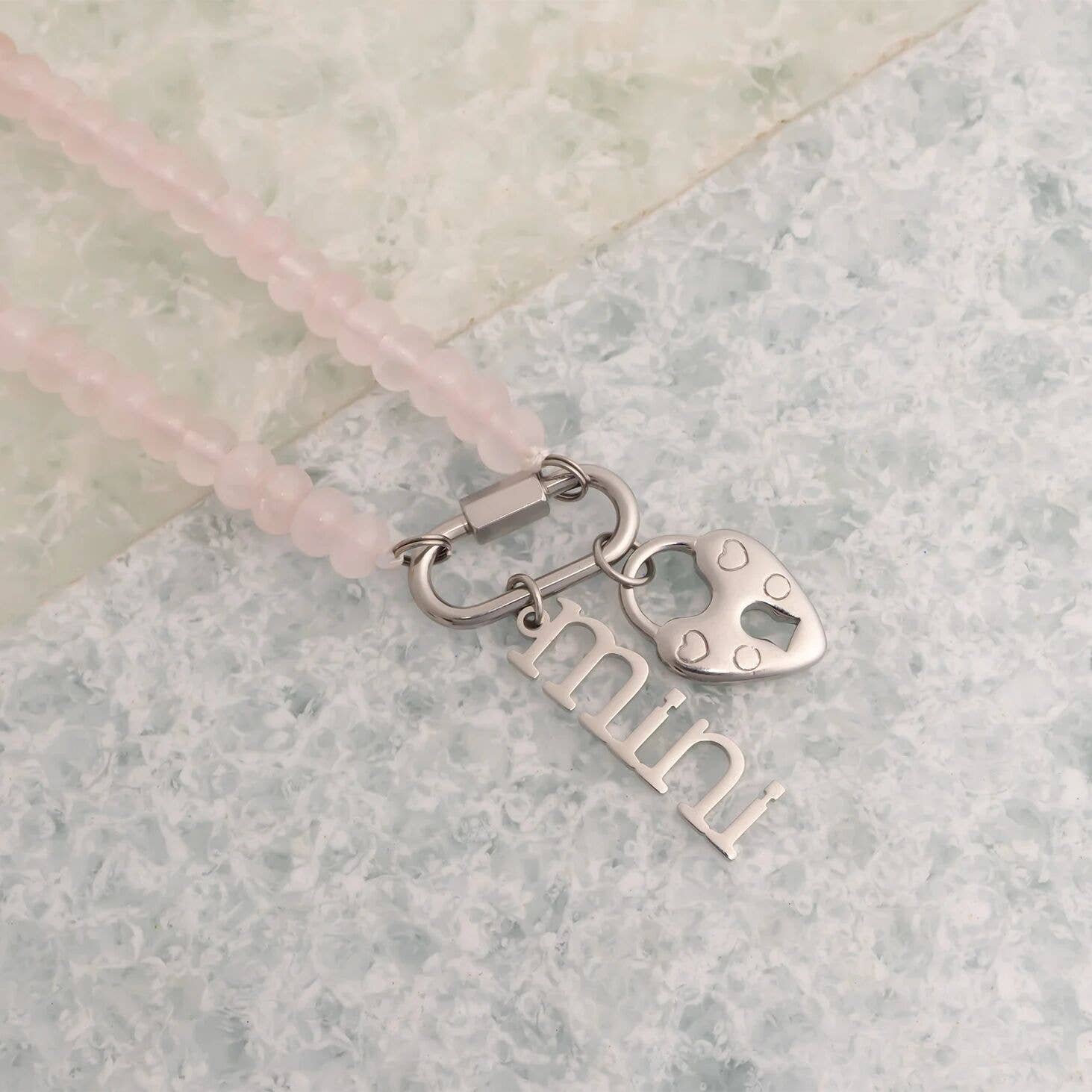 Stainless Steel Pink Chunky Glass Bead Necklace