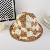 Beige Woven Paper Straw Bucket Hat