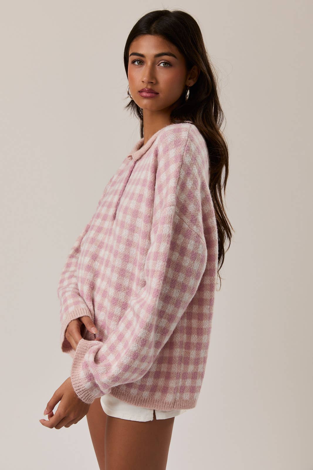 Pink Gingham Sweater