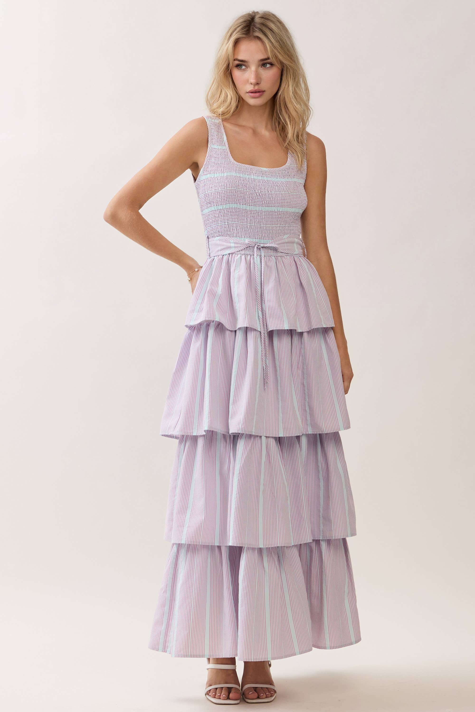Smocked Waist Tie Maxi Dress