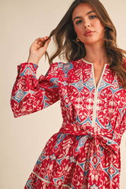 Red Printed Midi Dress