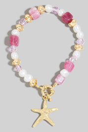 Starfish Charm Stone And Pearl Beaded Bracelet