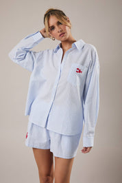 Light Blue & White Stripe Lobster Button Down