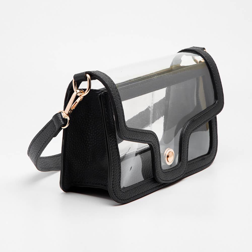 Black Faux Leather Clear Bag