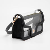 Black Faux Leather Clear Bag