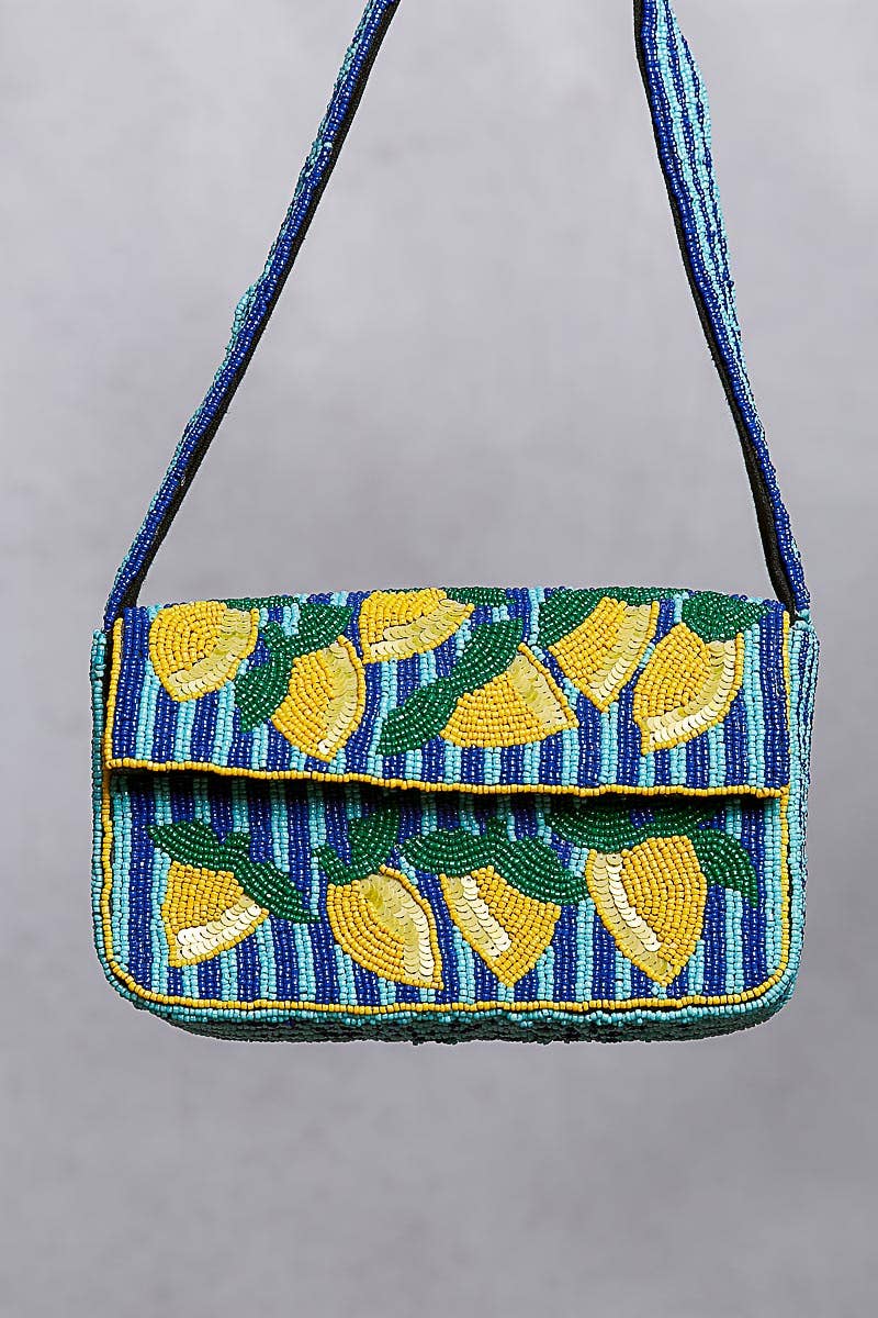 Blue Beaded Lemon Shoulder Bag