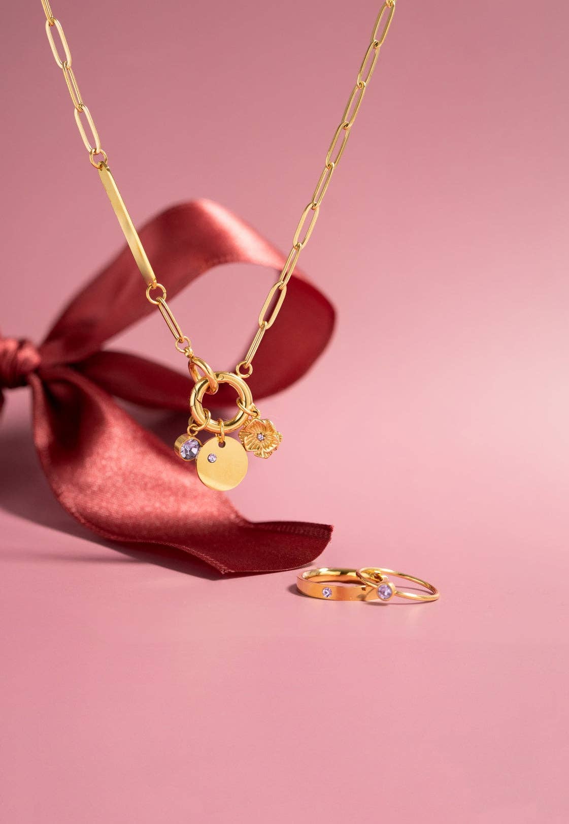 18K Gold Paperclip Charm Holder Necklace