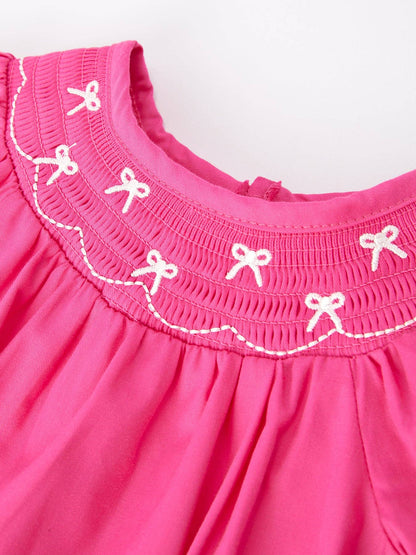 Baby Girls Bow Smocking Embroidery Pink